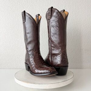 Rod Patrick Womens Cowboy Boots 9.5D Cowgirl Brown Shiny Nile Leather Round Toe